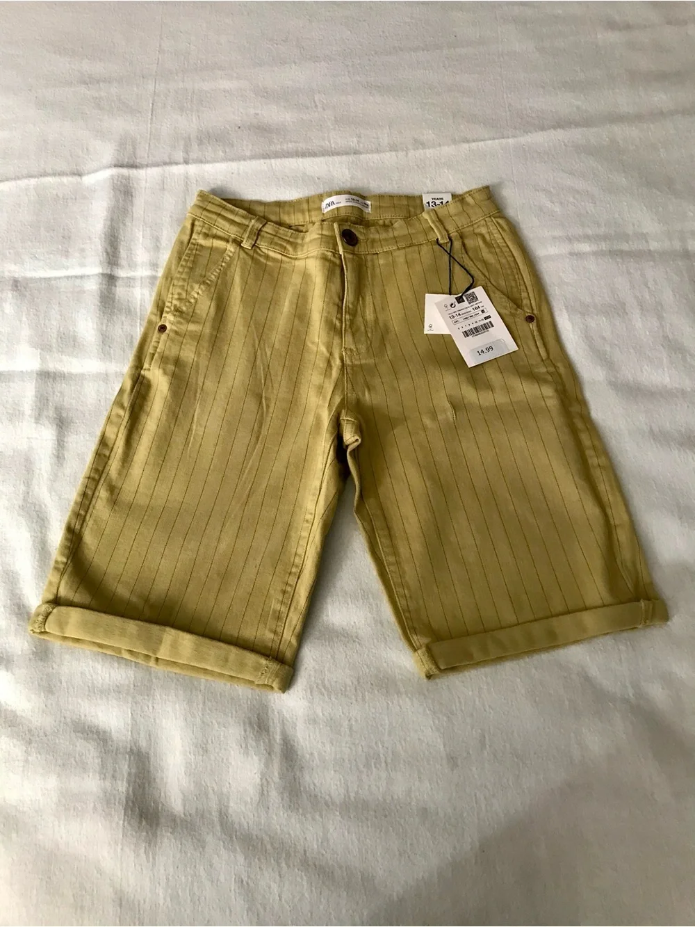 Zara Yellow Pinstripe Cotton Shorts